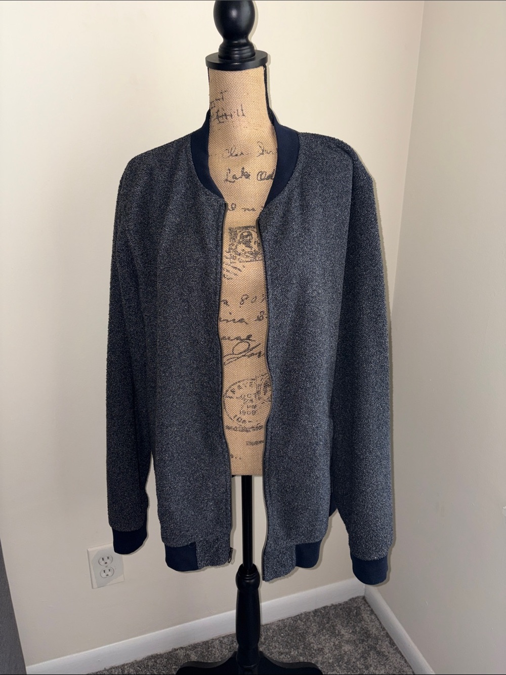Old Navy - Navy Blue Textured Heather Knit Bomber Jacket